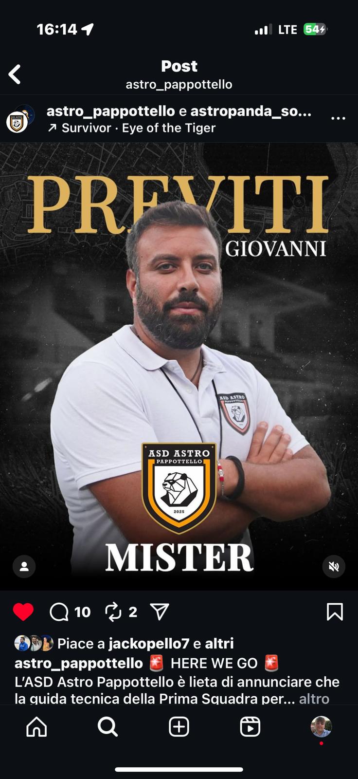 Astro Pappottello, affidata a Giovanni Previti la guida tecnica per la nuova avventura in Terza Categoria